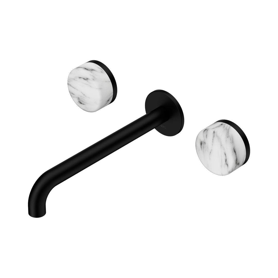 Nero Serenity Wall Basin Set 220Mm Spout Matte Black - Arabescato Corchia Handle