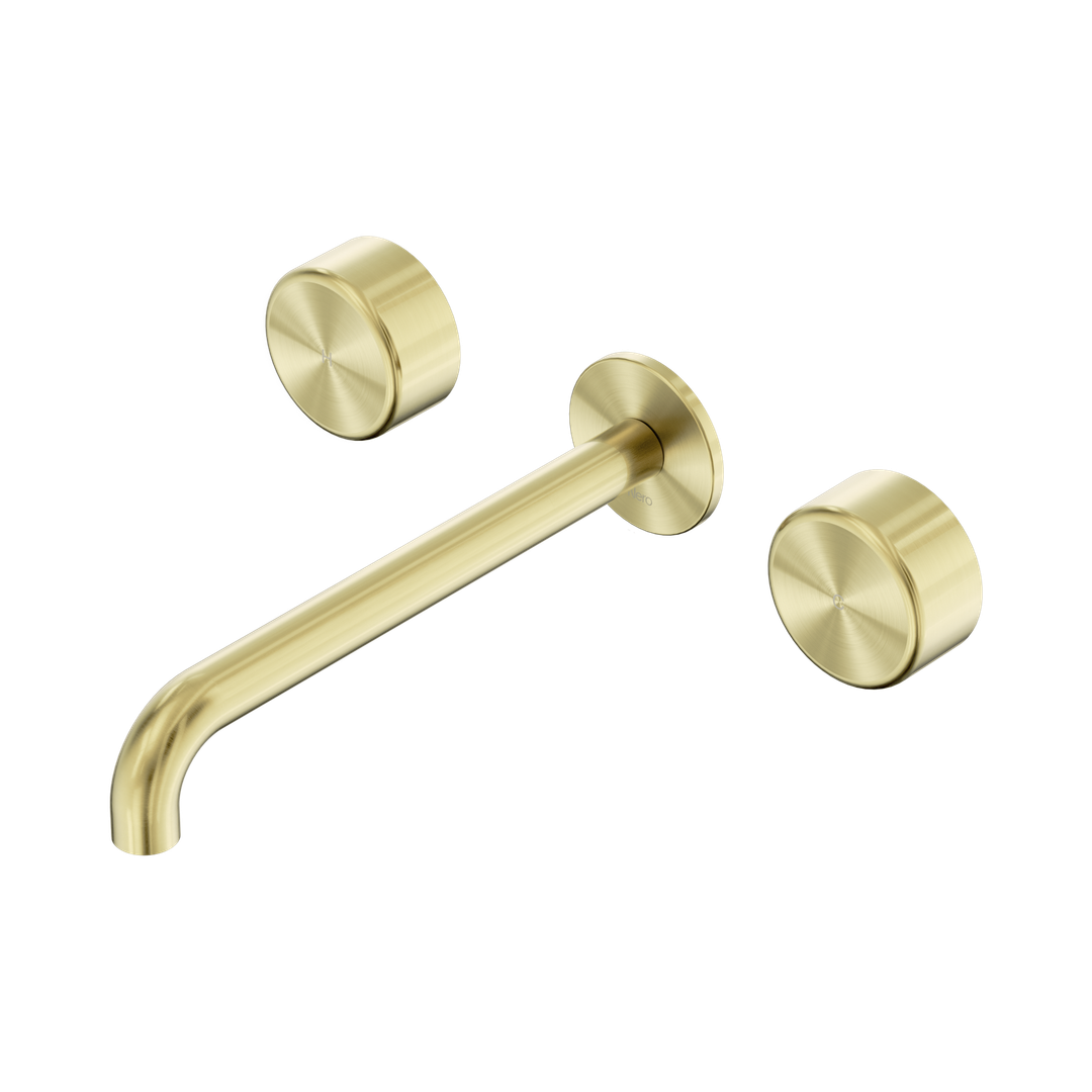 Nero Serenity Wall Basin Set 220Mm Spout Brushed Gold - Metal Handle