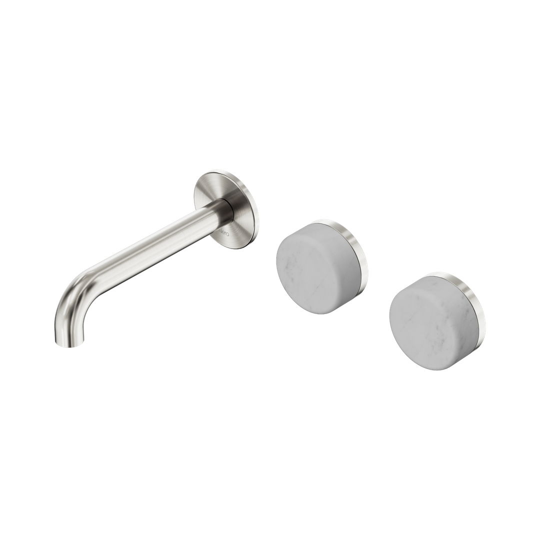Nero Serenity Wall Basin Set 160Mm Offset Spout Brushed Nickel - Carrara Handle