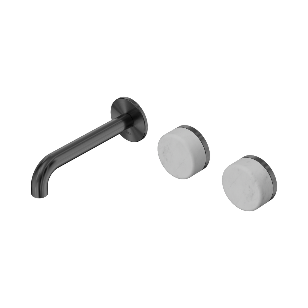 Nero Serenity Wall Basin Set 160Mm Offset Spout Gunmetal - Carrara Handle