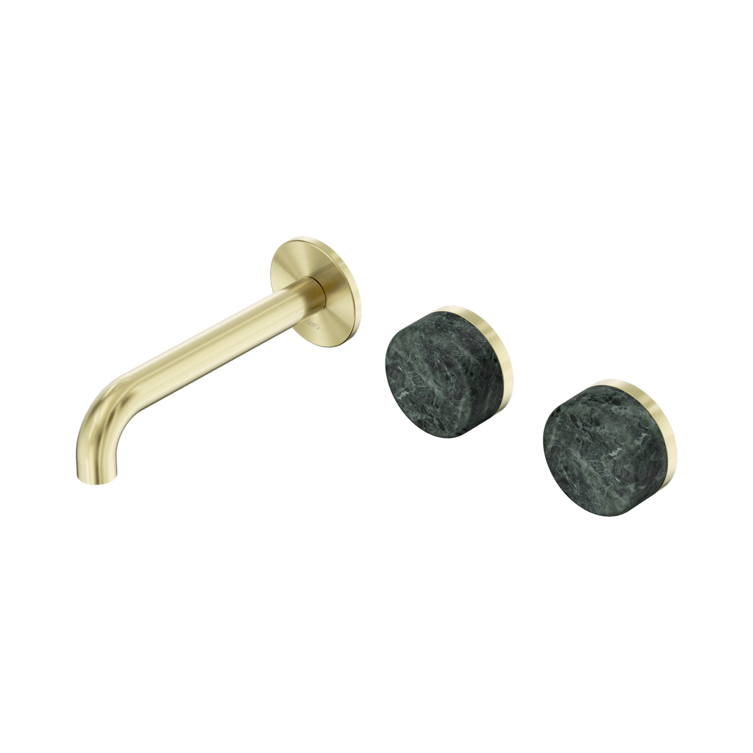 Nero Serenity Wall Basin Set 160Mm Offset Spout Brushed Gold - Verde Alpi Handle