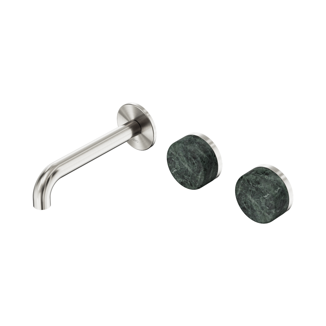 Nero Serenity Wall Basin Set 160Mm Offset Spout Brushed Nickel - Verde Alpi Handle