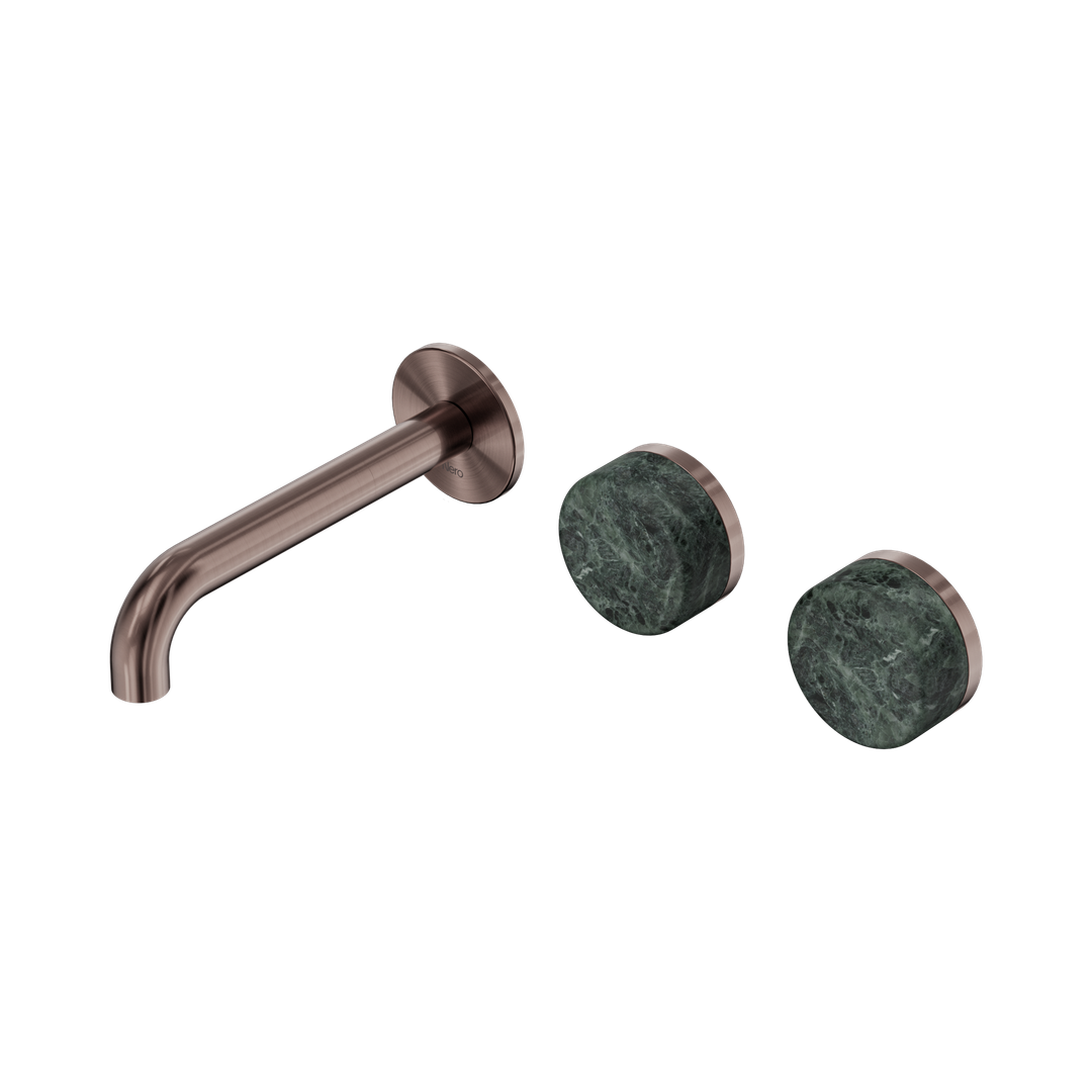Nero Serenity Wall Basin Set 160Mm Offset Spout Brushed Bronze - Verde Alpi Handle