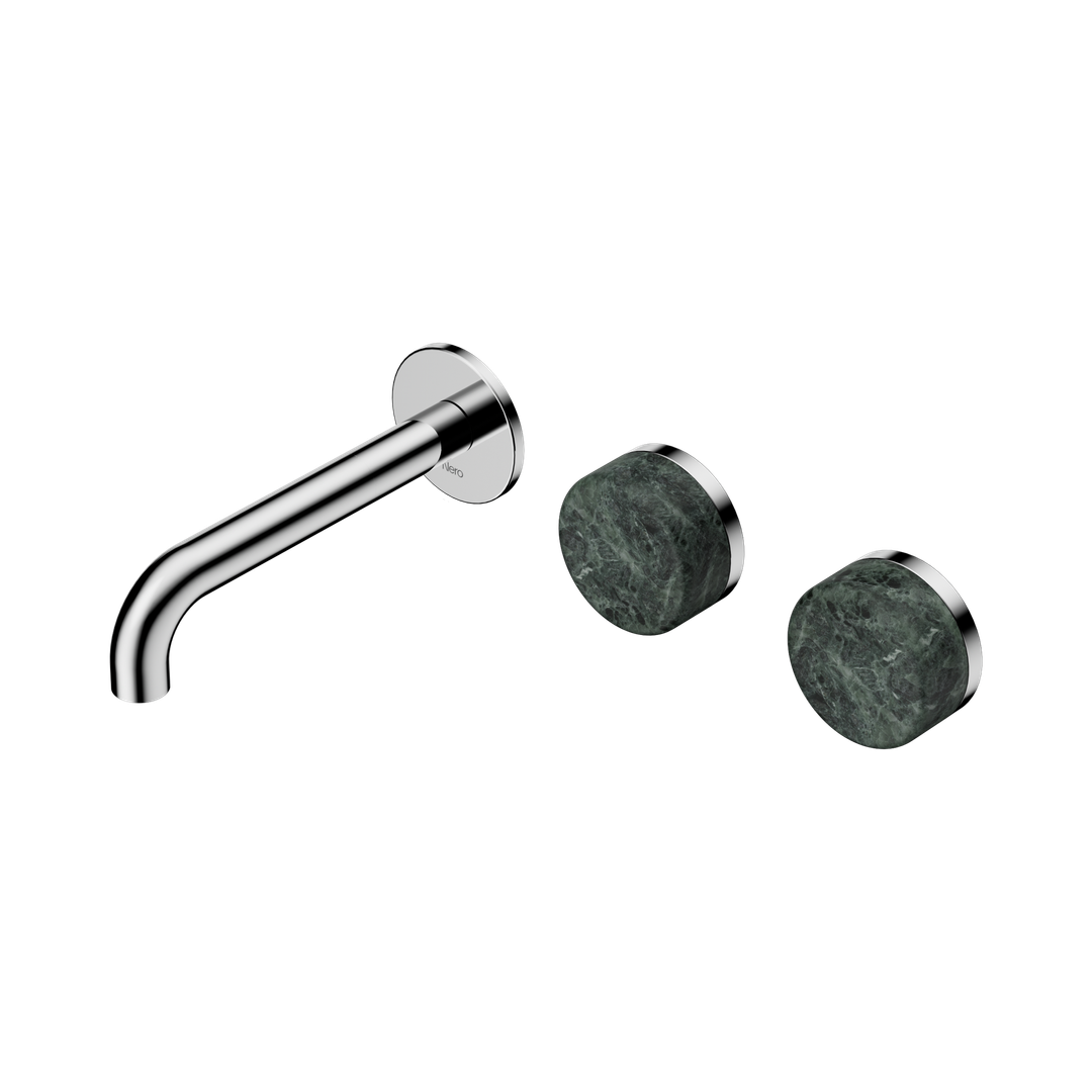 Nero Serenity Wall Basin Set 160Mm Offset Spout Chrome - Verde Alpi Handle