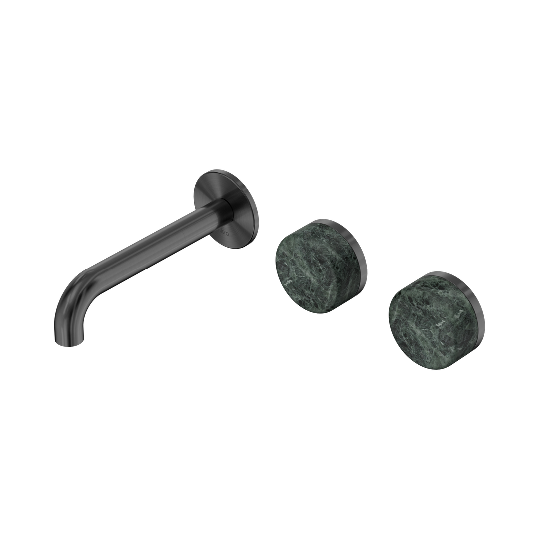 Nero Serenity Wall Basin Set 160Mm Offset Spout Gunmetal - Verde Alpi Handle