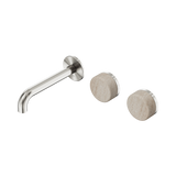 Nero Serenity Wall Basin Set 160Mm Offset Spout Brushed Nickel - Rome Travertine Handle