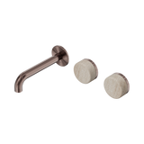 Nero Serenity Wall Basin Set 160Mm Offset Spout Brushed Bronze - Rome Travertine Handle