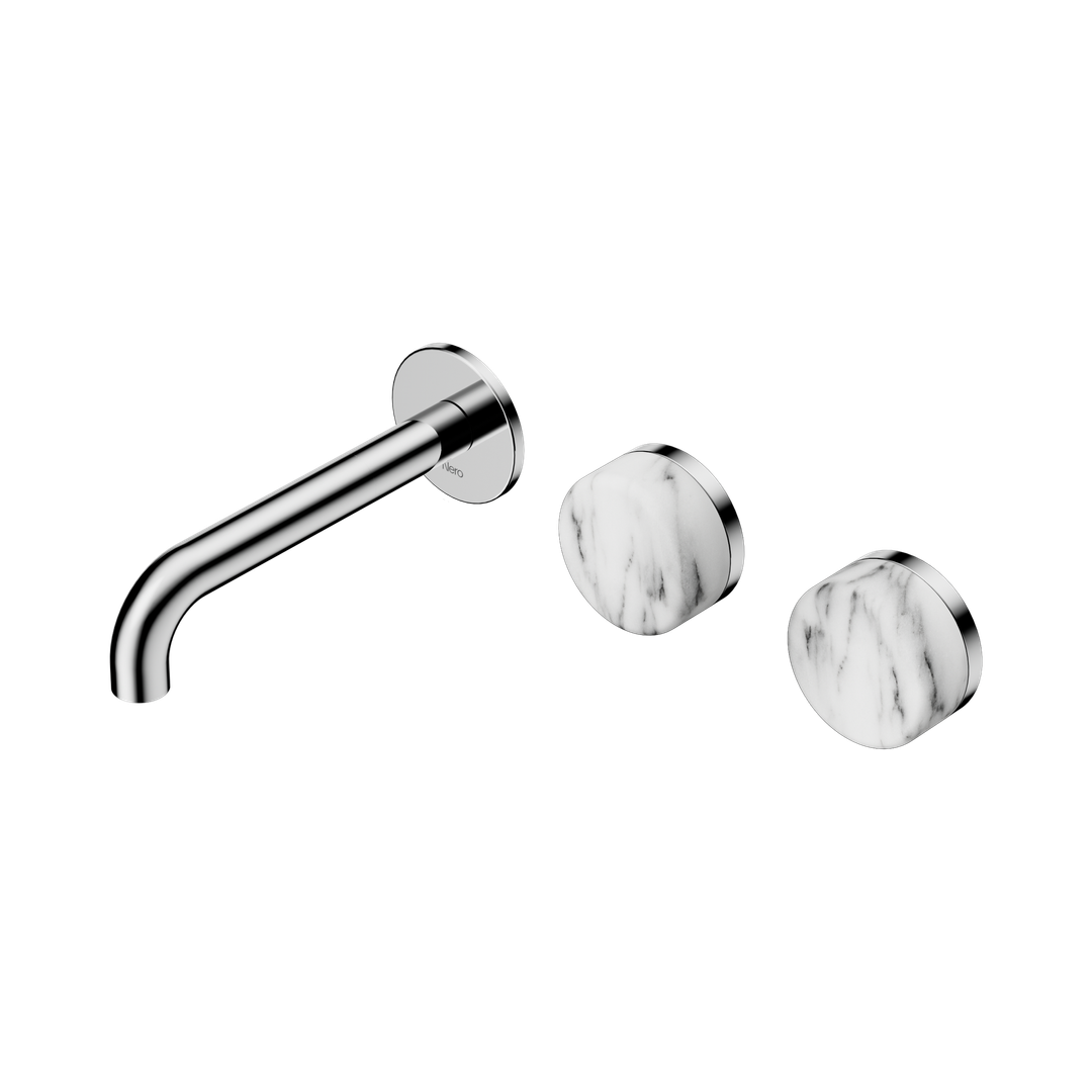 Nero Serenity Wall Basin Set 160Mm Offset Spout Chrome - Arabescato Corchia Handle