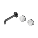 Nero Serenity Wall Basin Set 160Mm Offset Spout Gunmetal - Arabescato Corchia Handle