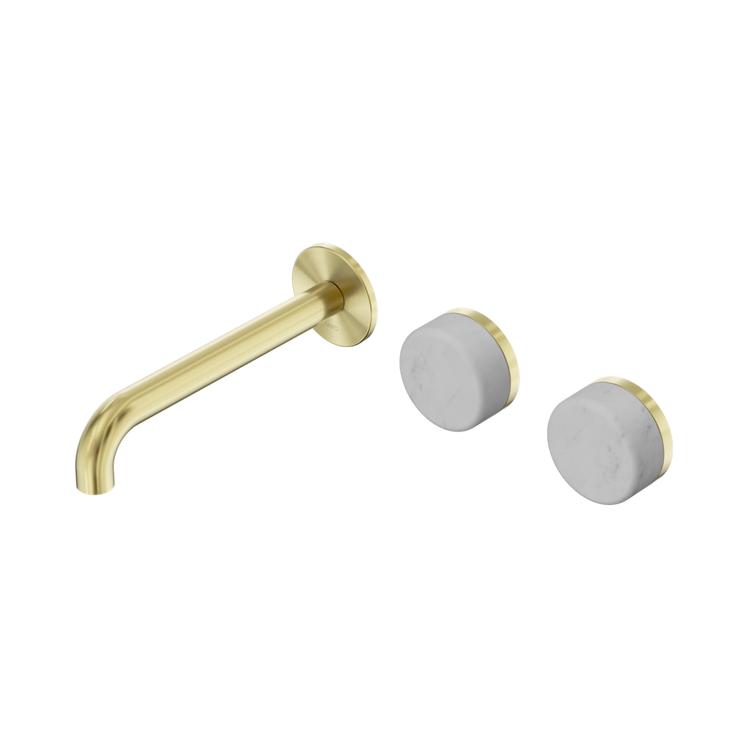 Nero Serenity Wall Basin Set 185Mm Offset Spout Brushed Gold - Carrara Handle