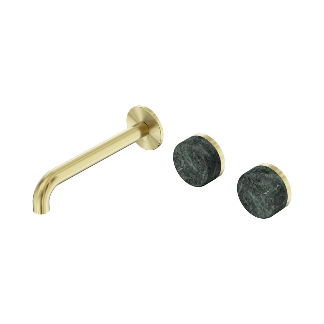 Nero Serenity Wall Basin Set 185Mm Offset Spout Brushed Gold - Verde Alpi Handle