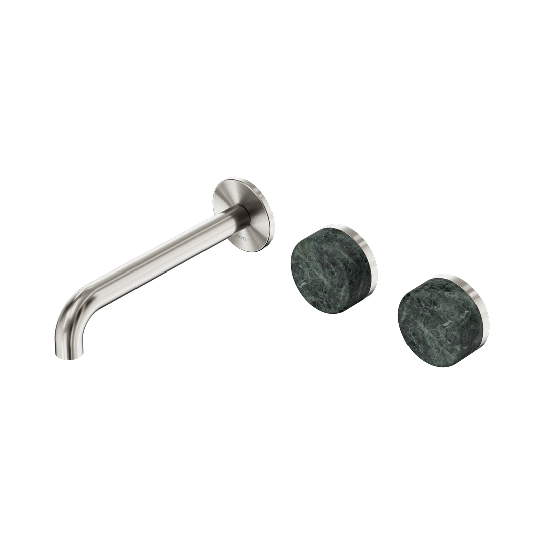 Nero Serenity Wall Basin Set 185Mm Offset Spout Brushed Nickel - Verde Alpi Handle