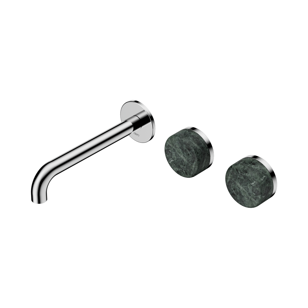 Nero Serenity Wall Basin Set 185Mm Offset Spout Chrome - Verde Alpi Handle