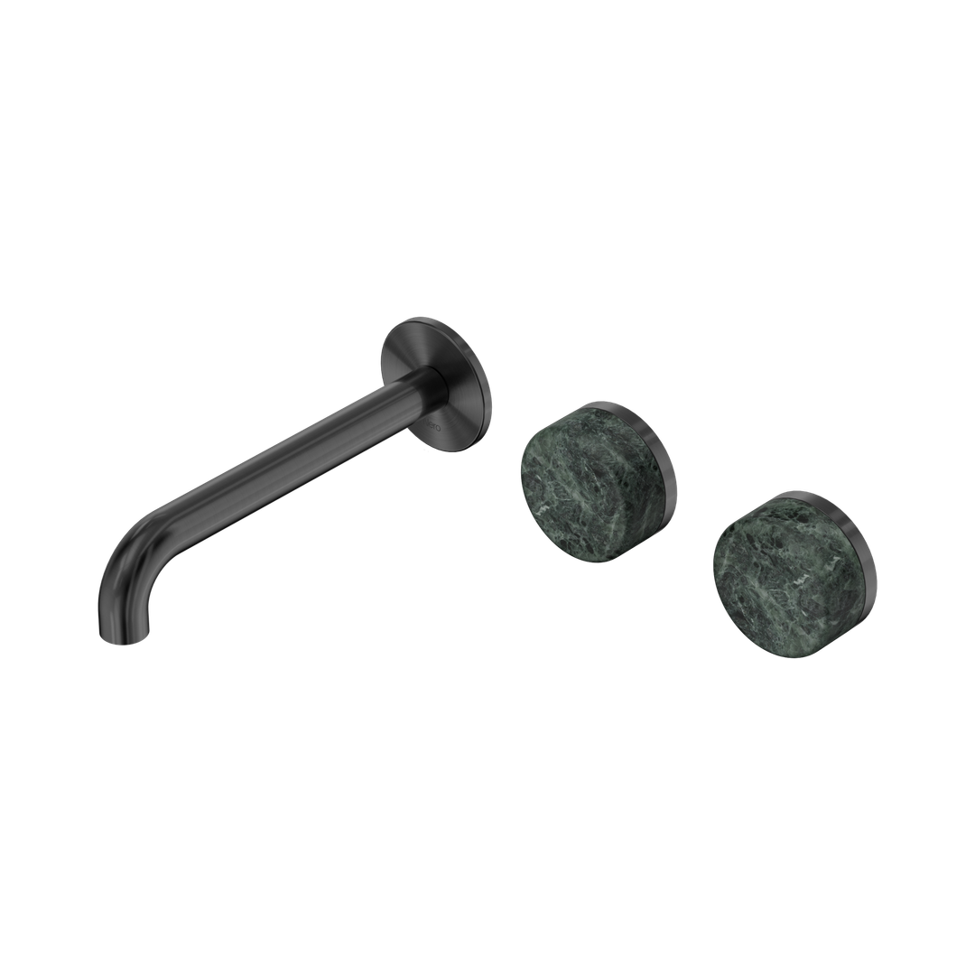Nero Serenity Wall Basin Set 185Mm Offset Spout Gunmetal - Verde Alpi Handle