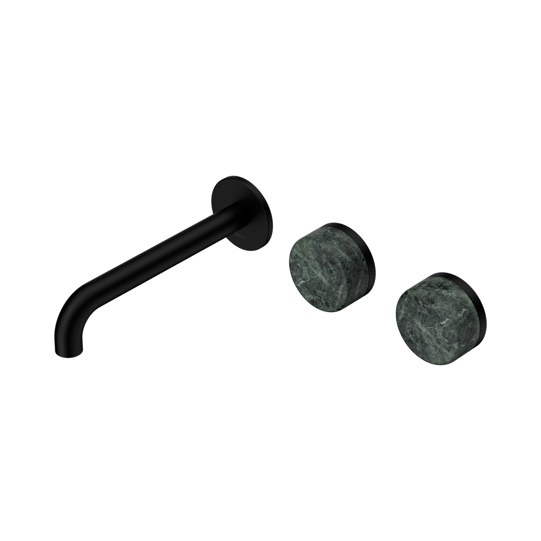 Nero Serenity Wall Basin Set 185Mm Offset Spout Matte Black - Verde Alpi Handle