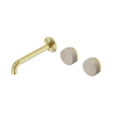 Nero Serenity Wall Basin Set 185Mm Offset Spout Brushed Gold - Rome Travertine Handle