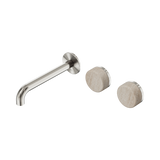 Nero Serenity Wall Basin Set 185Mm Offset Spout Brushed Nickel - Rome Travertine Handle