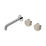Nero Serenity Wall Basin Set 185Mm Offset Spout Chrome - Rome Travertine Handle