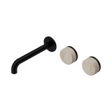 Nero Serenity Wall Basin Set 185Mm Offset Spout Matte Black - Rome Travertine Handle