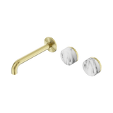 Nero Serenity Wall Basin Set 185Mm Offset Spout Brushed Gold - Arabescato Corchia Handle