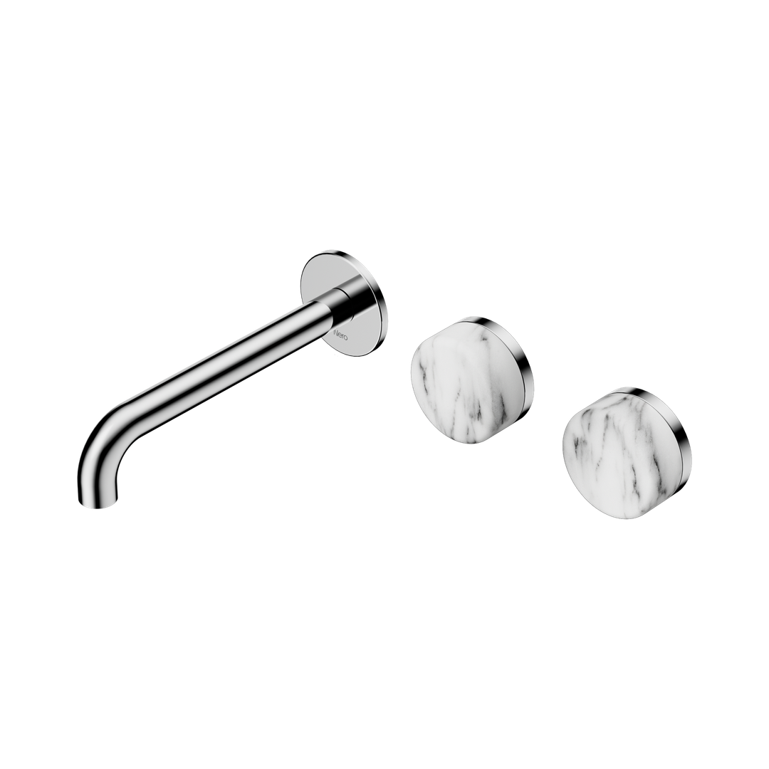 Nero Serenity Wall Basin Set 185Mm Offset Spout Chrome - Arabescato Corchia Handle