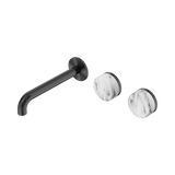 Nero Serenity Wall Basin Set 185Mm Offset Spout Gunmetal - Arabescato Corchia Handle
