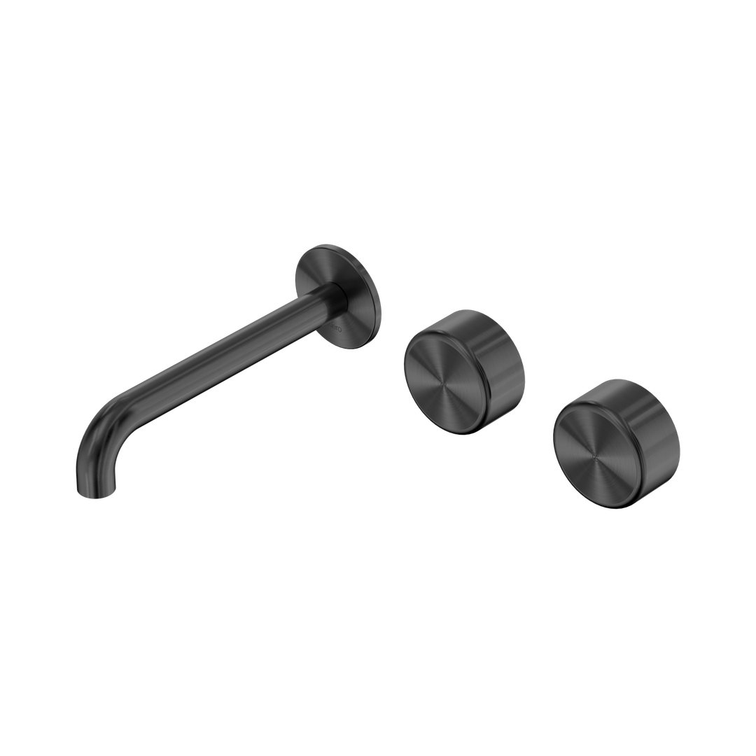 Nero Serenity Wall Basin Set 185Mm Offset Spout Gunmetal - Metal Handle