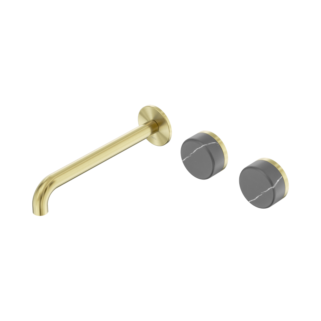 Nero Serenity Wall Basin Set 220Mm Offset Spout Brushed Gold - Carrara Handle