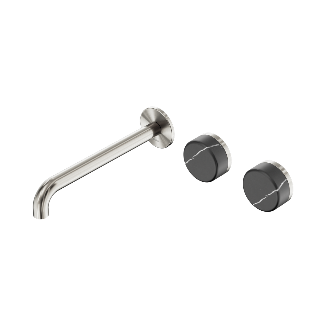 Nero Serenity Wall Basin Set 220Mm Offset Spout Brushed Nickel - Carrara Handle