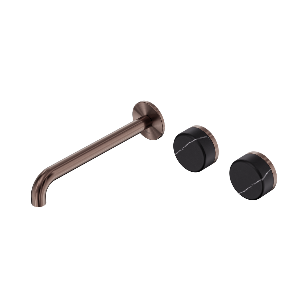 Nero Serenity Wall Basin Set 220Mm Offset Spout Brushed Bronze - Carrara Handle
