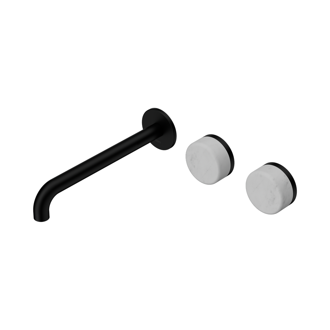 Nero Serenity Wall Basin Set 220Mm Offset Spout Matte Black - Carrara Handle