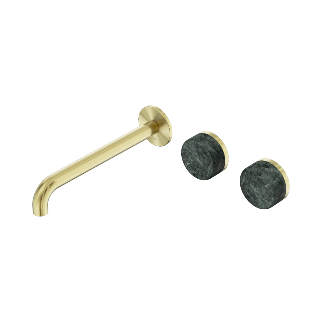 Nero Serenity Wall Basin Set 220Mm Offset Spout Brushed Gold - Verde Alpi Handle
