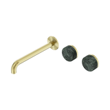 Nero Serenity Wall Basin Set 220Mm Offset Spout Brushed Gold - Verde Alpi Handle