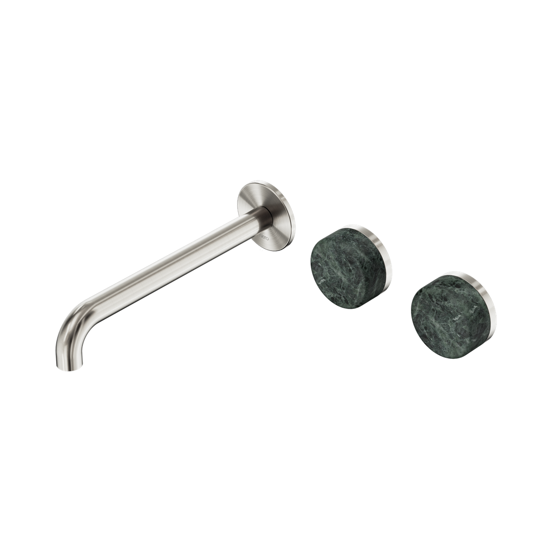 Nero Serenity Wall Basin Set 220Mm Offset Spout Brushed Nickel - Verde Alpi Handle