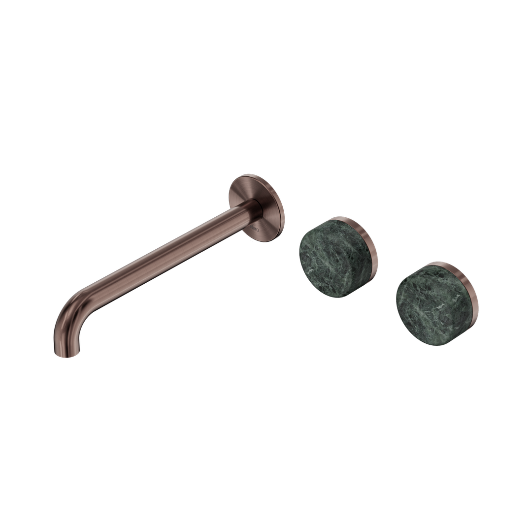Nero Serenity Wall Basin Set 220Mm Offset Spout Brushed Bronze - Verde Alpi Handle