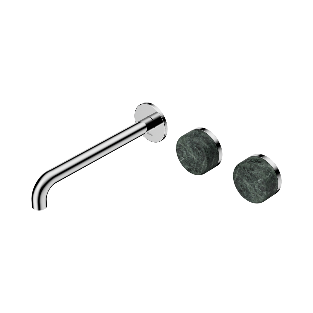 Nero Serenity Wall Basin Set 220Mm Offset Spout Chrome - Verde Alpi Handle