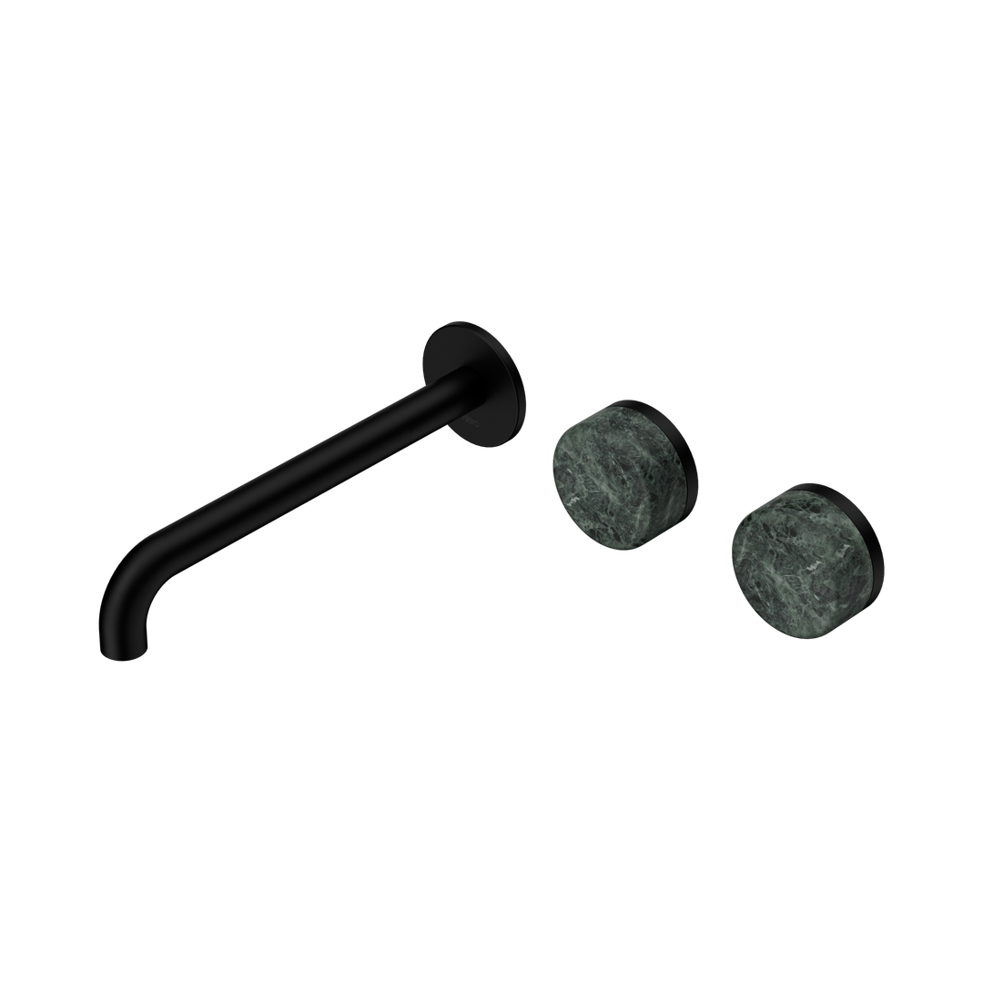 Nero Serenity Wall Basin Set 220Mm Offset Spout Matte Black - Verde Alpi Handle