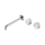 Nero Serenity Wall Basin Set 220Mm Offset Spout Brushed Nickel - Arabescato Corchia Handle