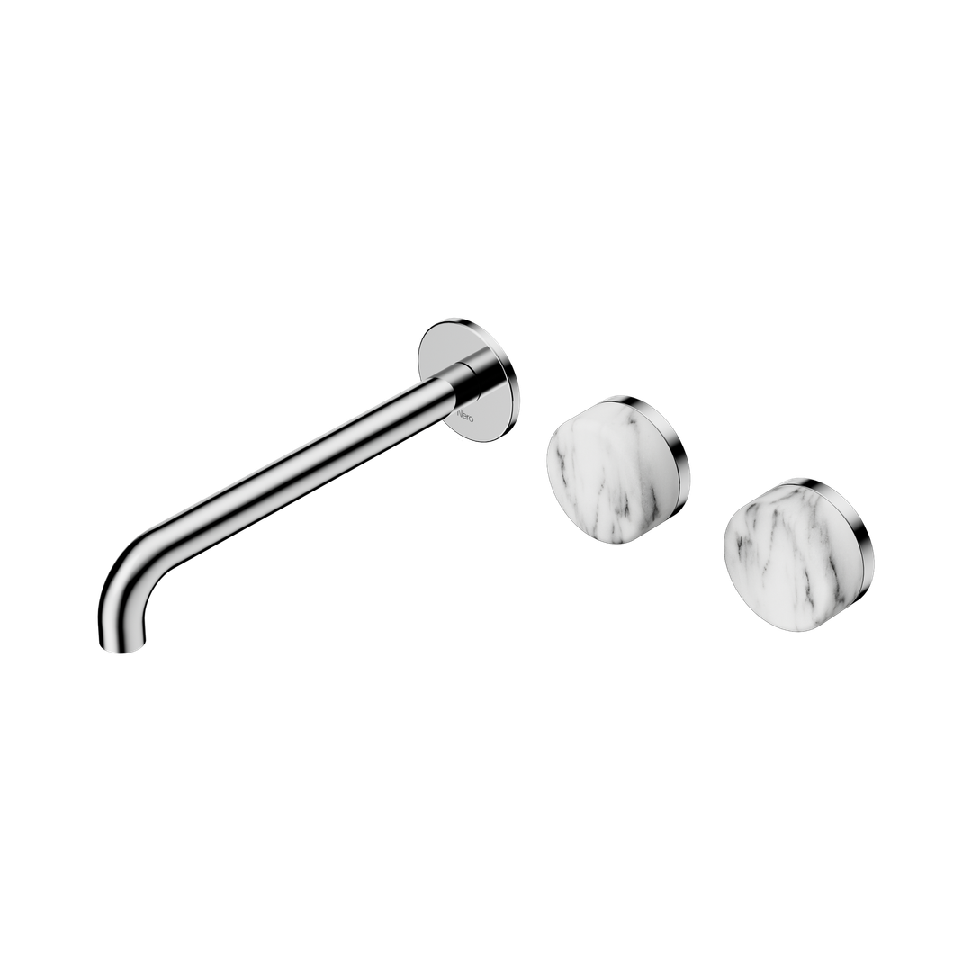 Nero Serenity Wall Basin Set 220Mm Offset Spout Chrome - Arabescato Corchia Handle