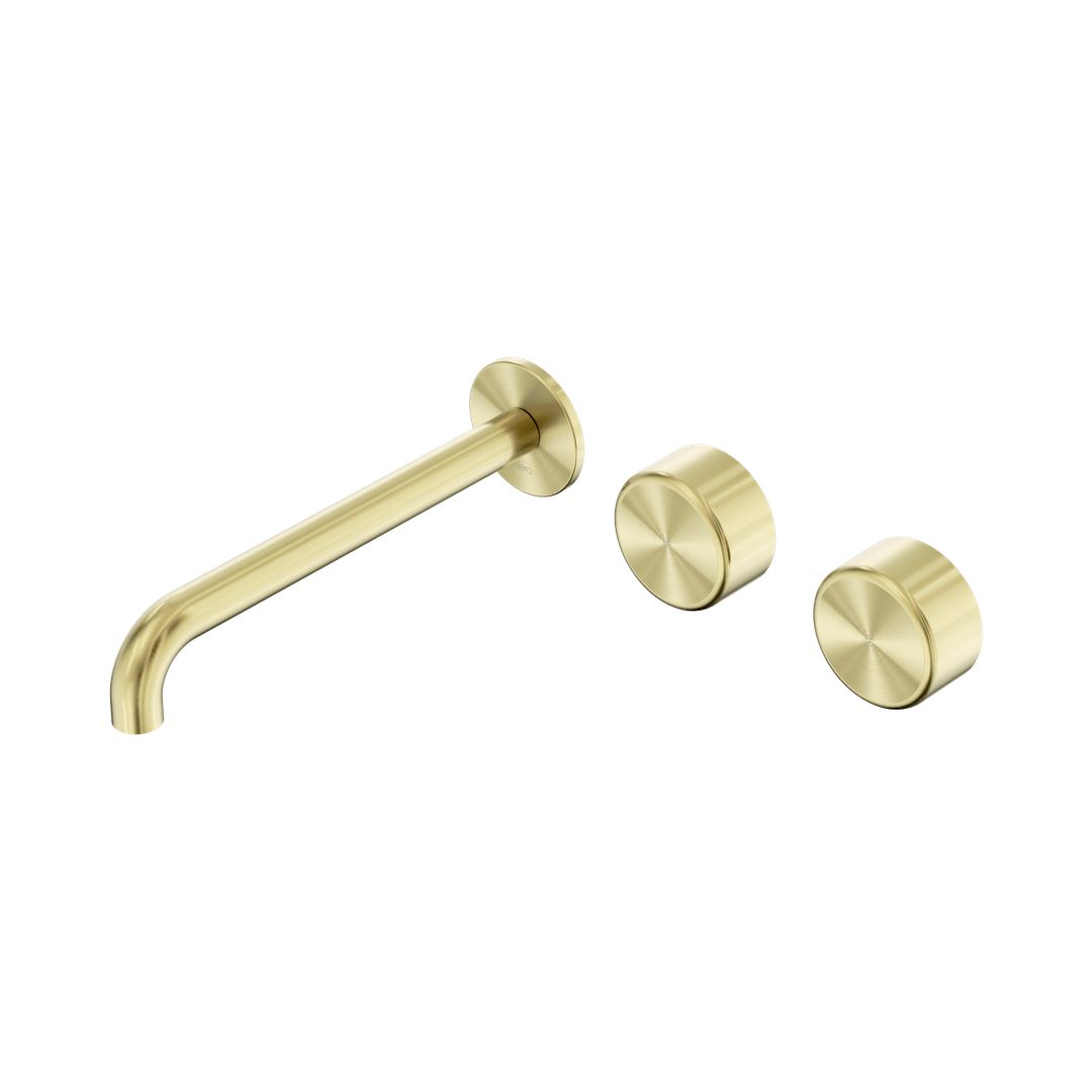 Nero Serenity Wall Basin Set 220Mm Offset Spout Brushed Gold - Metal Handle