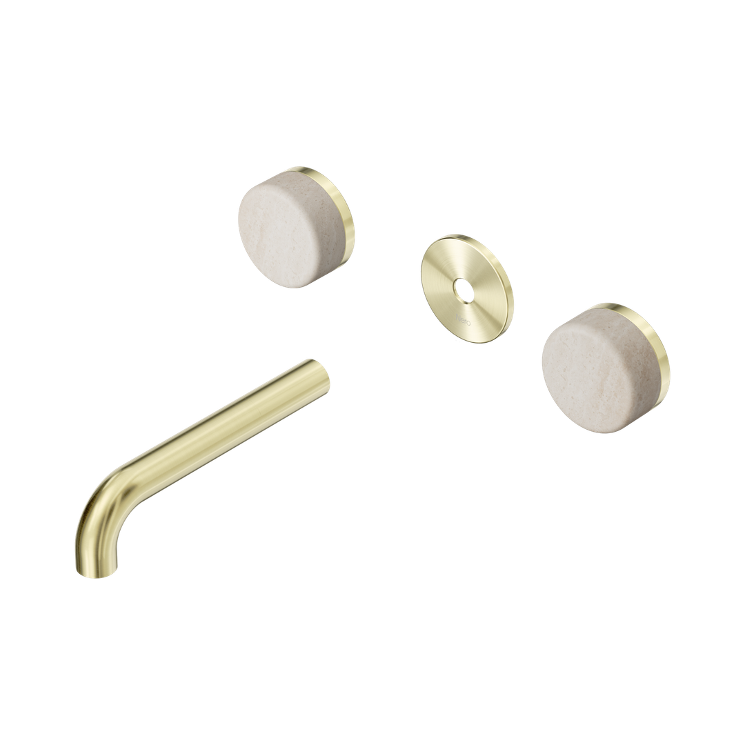 Nero Serenity Wall Basin Set 160Mm Spout - Brushed Gold Rome Travertine Handle Trim Kit Only
