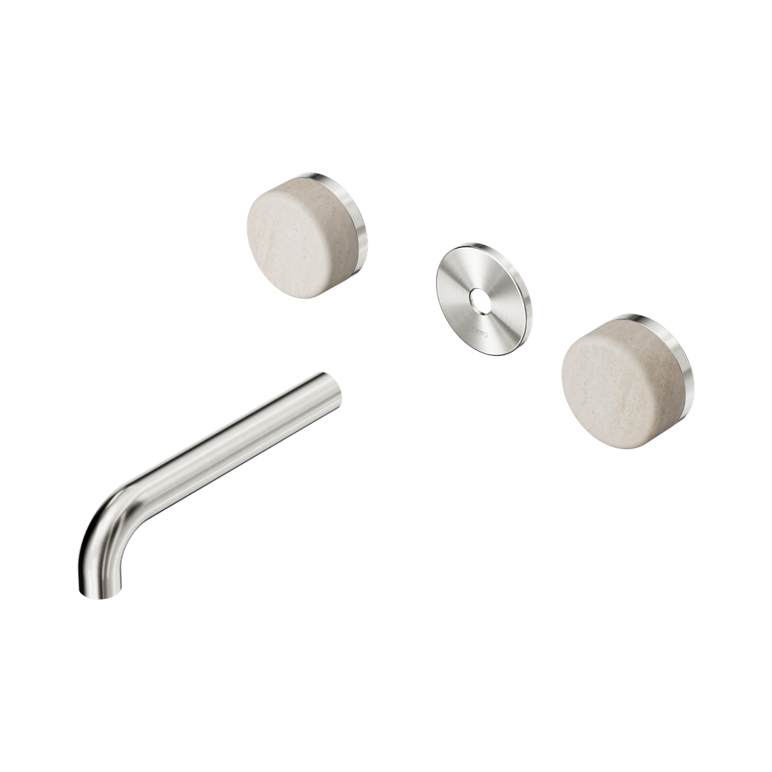 Nero Serenity Wall Basin Set 160Mm Spout Brushed Nickel - Rome Travertine Handle Trim Kit Only