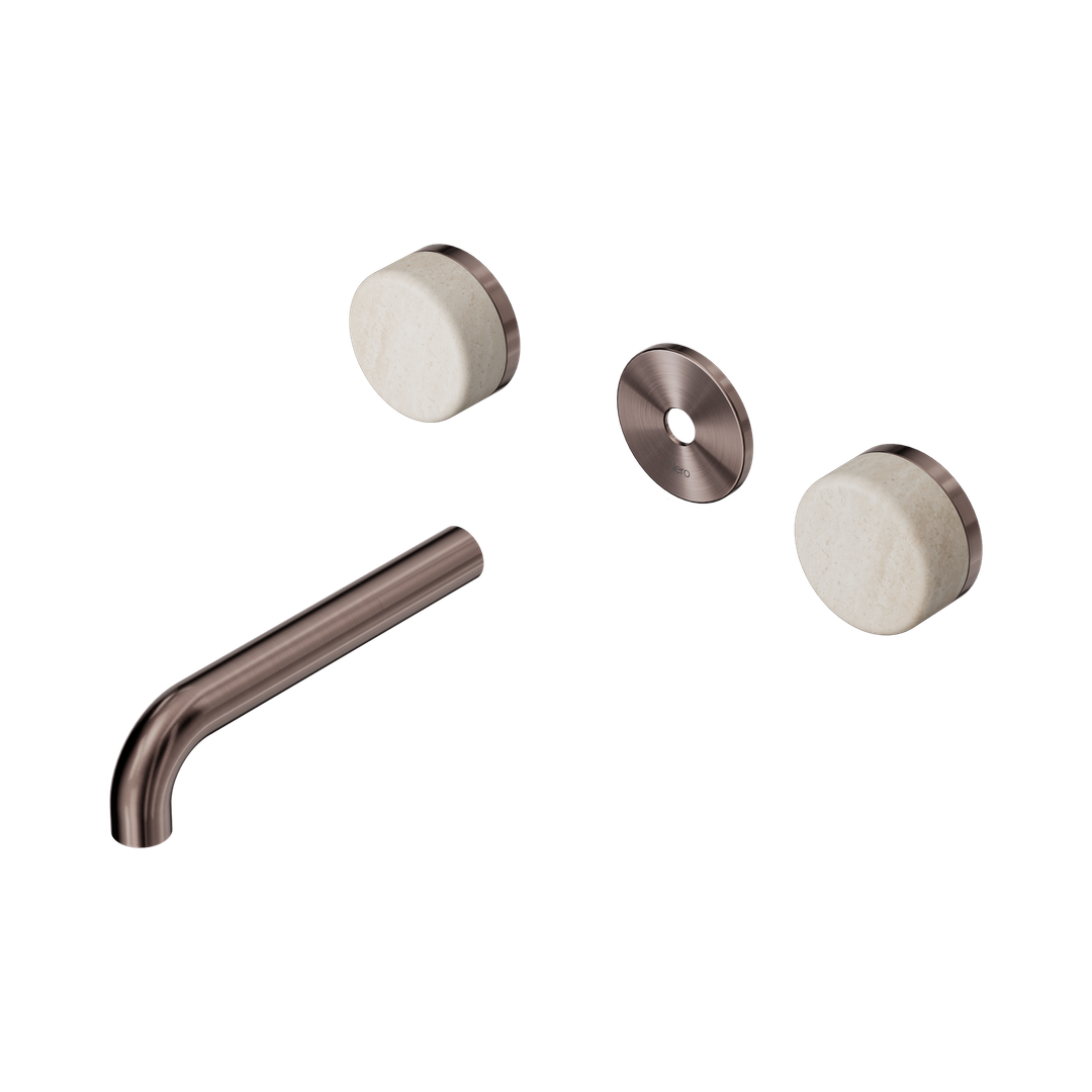 Nero Serenity Wall Basin Set 160Mm Spout Brushed Bronze - Rome Travertine Handle Trim Kit Only