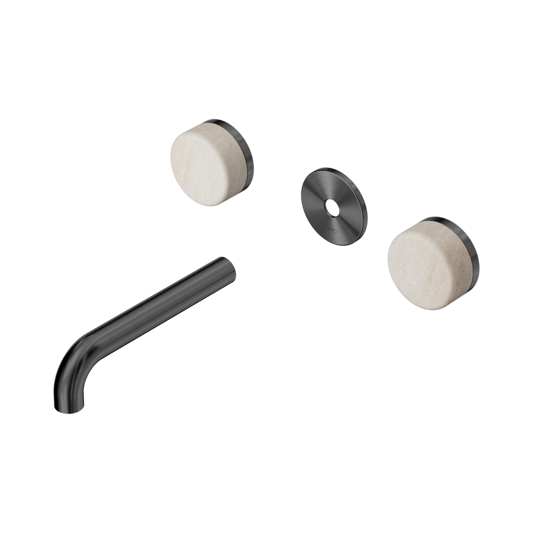 Nero Serenity Wall Basin Set 160Mm Spout Gunmetal - Rome Travertine Handle Trim Kit Only