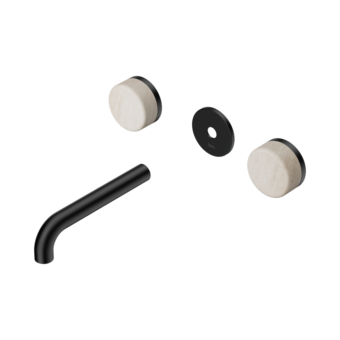 Nero Serenity Wall Basin Set 160Mm Spout Matte Black - Rome Travertine Handle Trim Kit Only