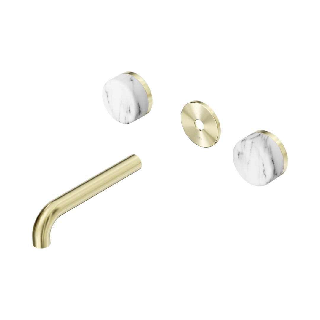 Nero Serenity Wall Basin Set 160Mm Spout - Brushed Gold Arabescato Corchia Handle Trim Kit Only
