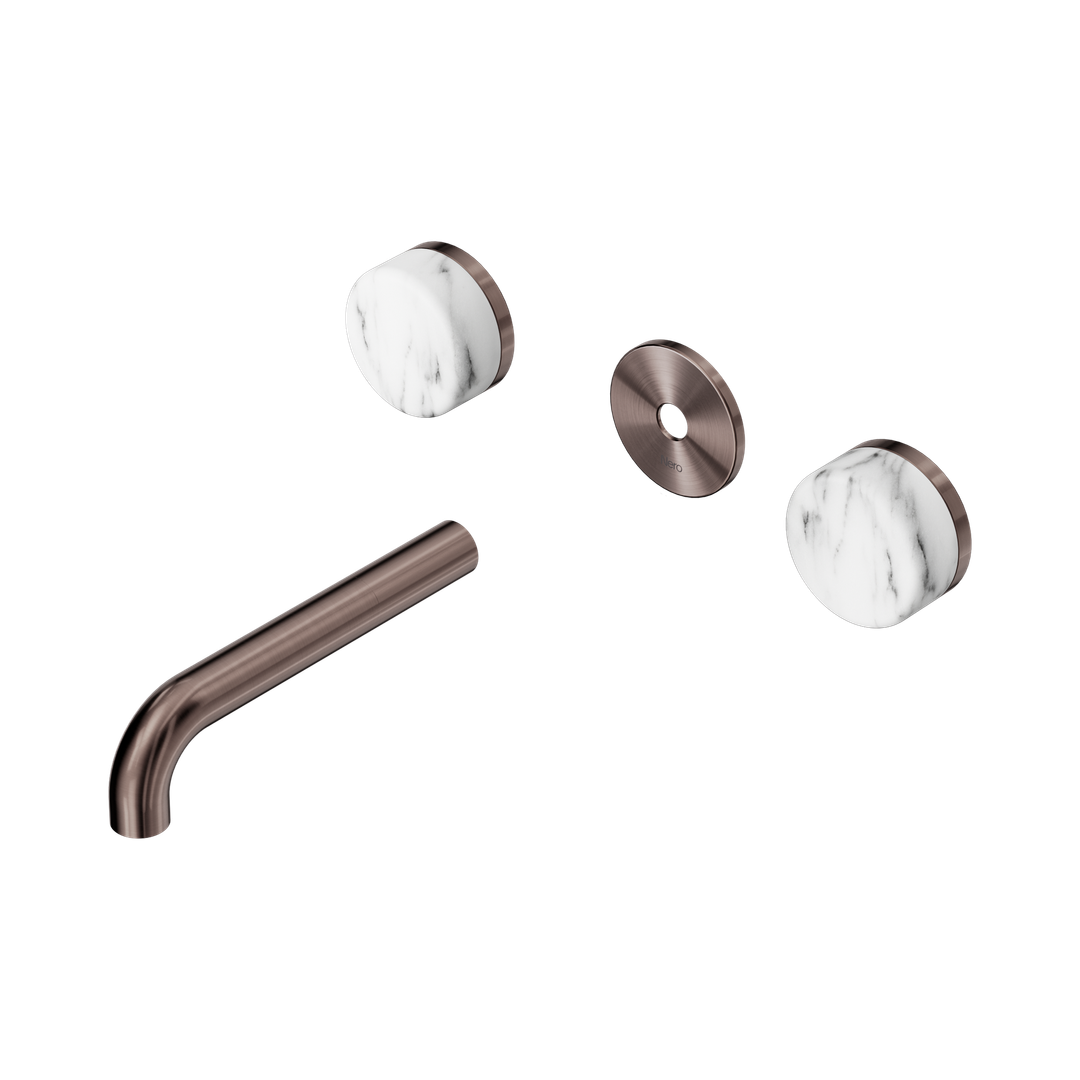 Nero Serenity Wall Basin Set 160Mm Spout - Brushed Bronze Arabescato Corchia Handle Trim Kit Only