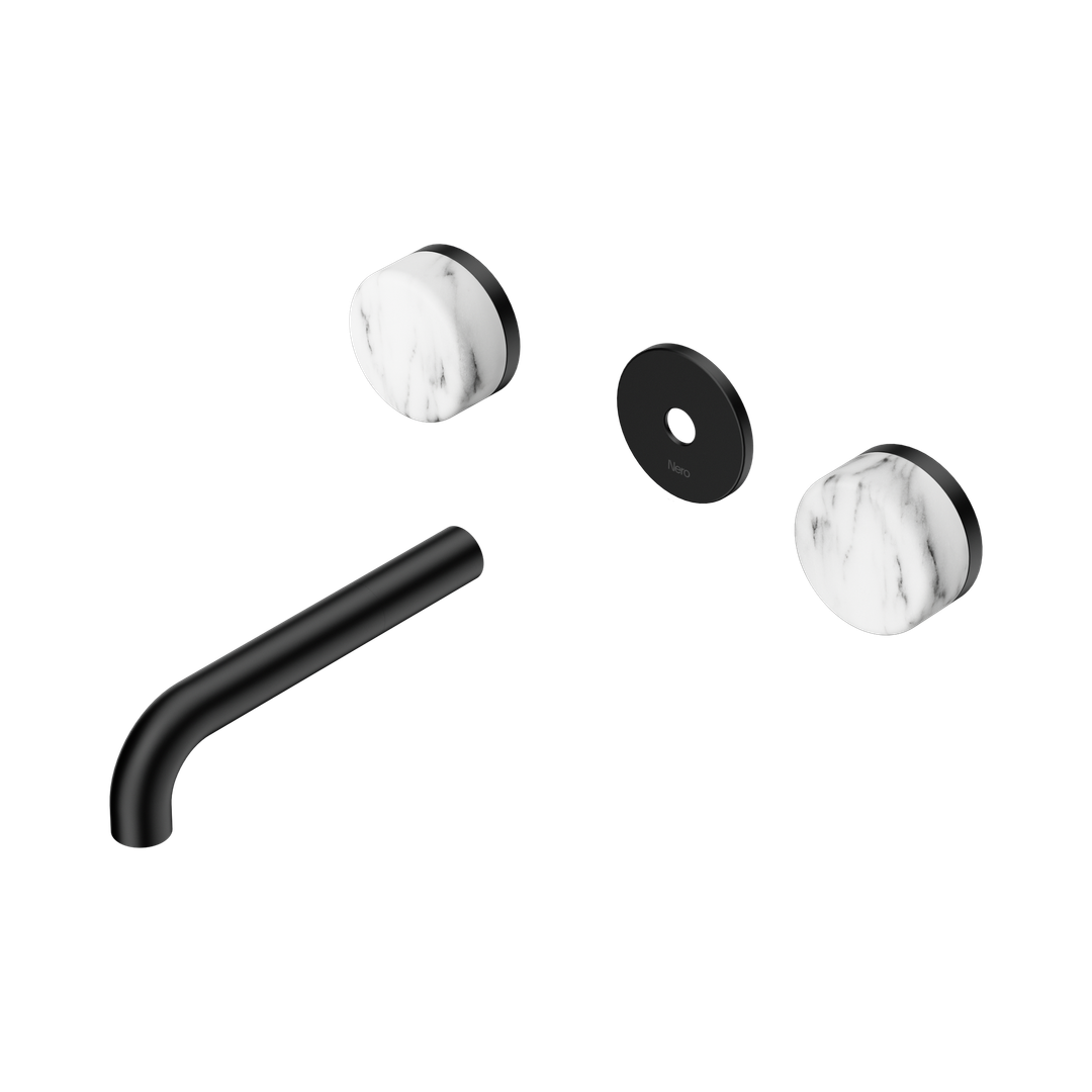 Nero Serenity Wall Basin Set 160Mm Spout Matte Black - Arabescato Corchia Handle Trim Kit Only