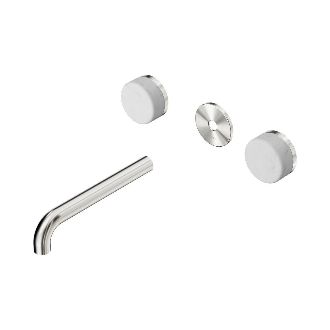 Nero Serenity Wall Basin Set 185Mm Spout Brushed Nickel - Carrara Handle Trim Kit Only