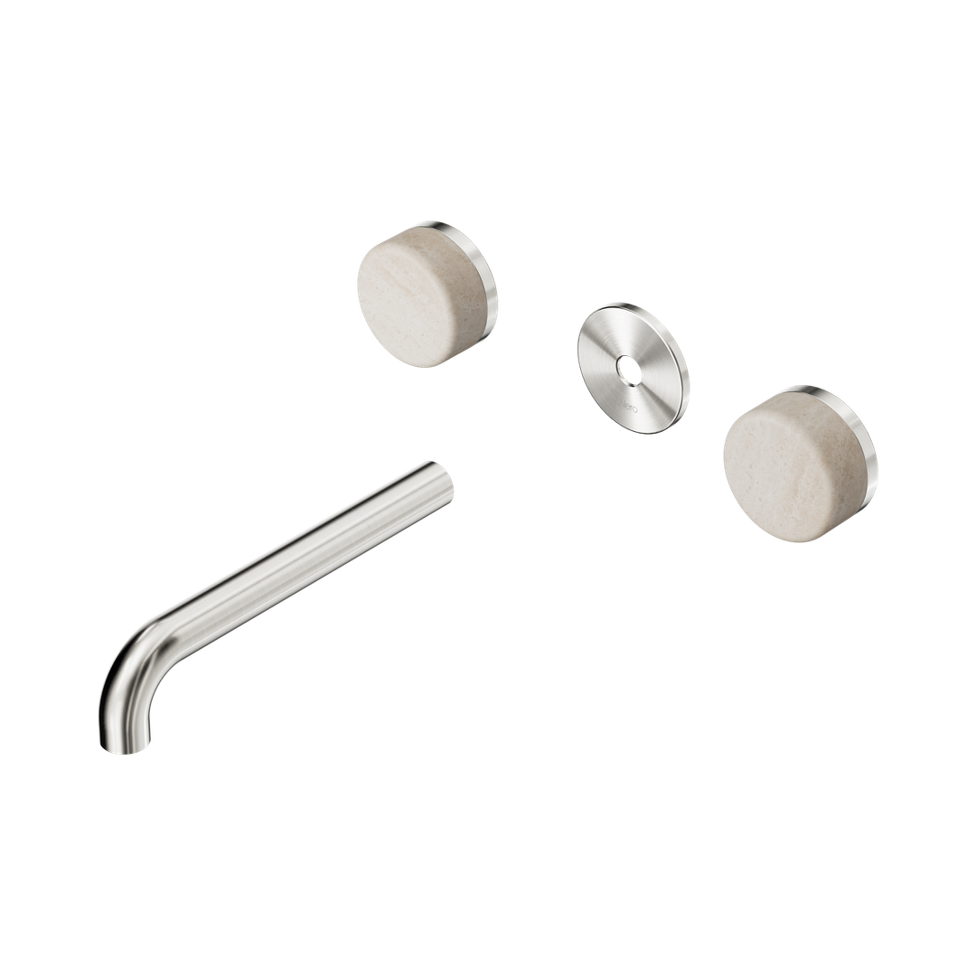Nero Serenity Wall Basin Set 185Mm Spout Brushed Nickel - Rome Travertine Handle Trim Kit Only